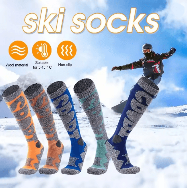 Thermal Knee High Skiing Socks Warm Snowboarding Cold Weather Socks blue