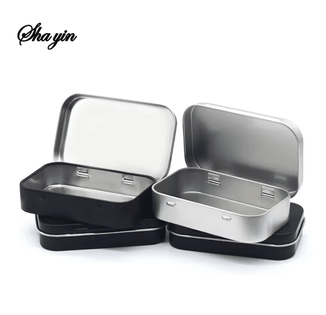 Mini Metal Tin Storage Box Hinged Small Organizer Container 2pcs Silvery