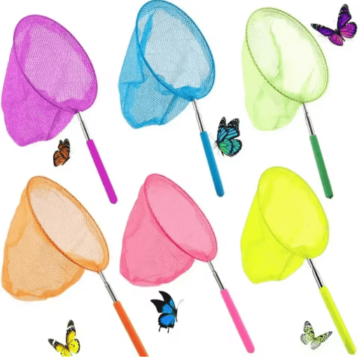 Stainless Steel Telescopic Fishing Dip Net Colorful Butterfly Net For Kids blue