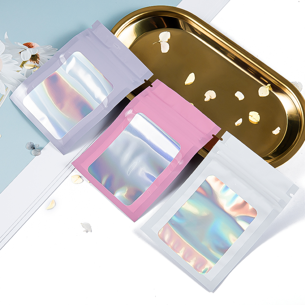 Holographic Laser Color Mylar Bag, Thick Smell Proof Pouch For Jewelry Retail Storage, Gift Zip Lock Bag orange 12x20cm