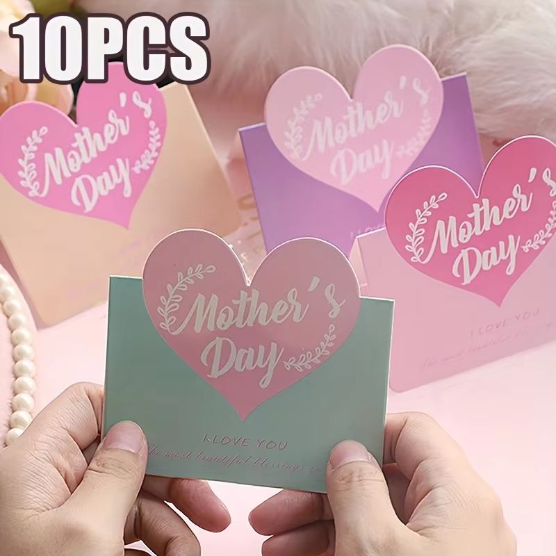 10PCS Greeting Card Set Happy Mother's Day And Heart Shaped Father's Day Handwritten Blessing Cards white Father