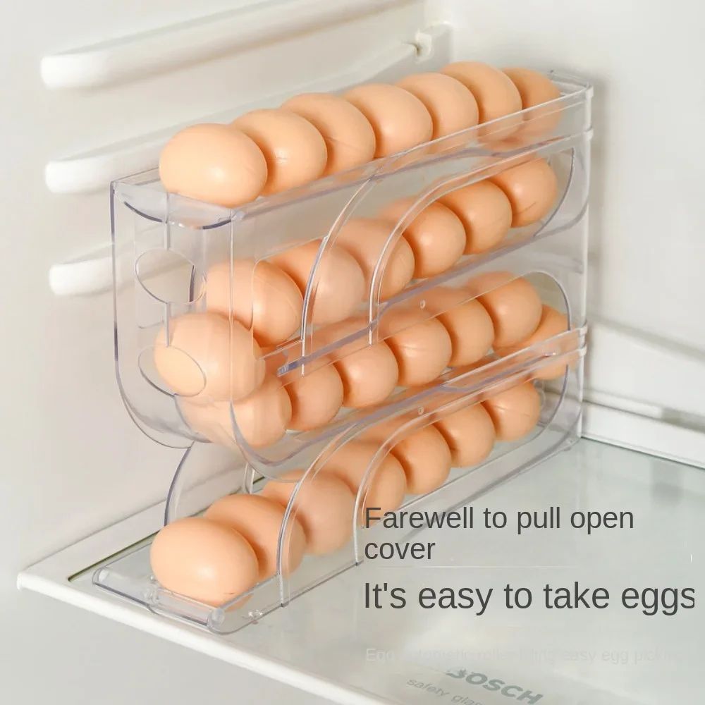 FreshFlow Automatic Egg Roller Storage Box Large Capacity 4 Tier Refrigerator Egg Organizer white 4 layer