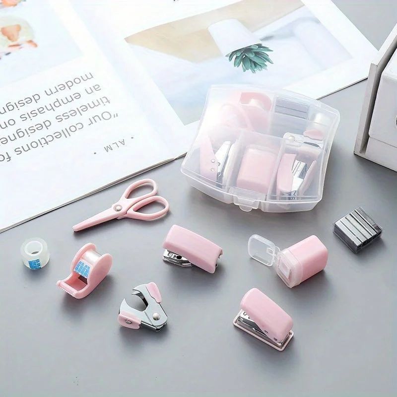 8 Piece Portable Mini Stationery Set white