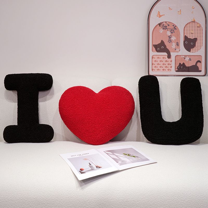 I Love U Soft Seat Cushion, Black English Letters Plush Pillow For Back Support, Sofa Chair Plushie Decoration x