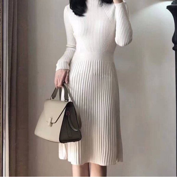 Thick Knit Autumn Winter Dress Female, Slim Long Sweater Dress Women, Slim A line Basic Dress Casual blue one Size
