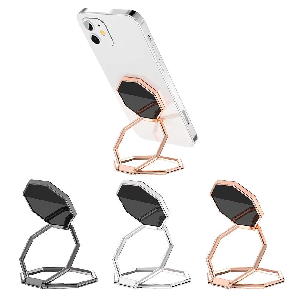 360 Rotating Foldable Phone Stand With Ultra Thin Metal Ring Holder And Multi Angle Kickstand bunny Black