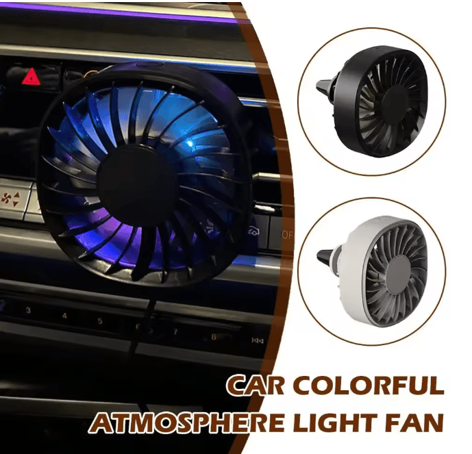 Portable Car Clip Fan With LED Ambiance Lights USB Rechargeable Mini Fan khaki