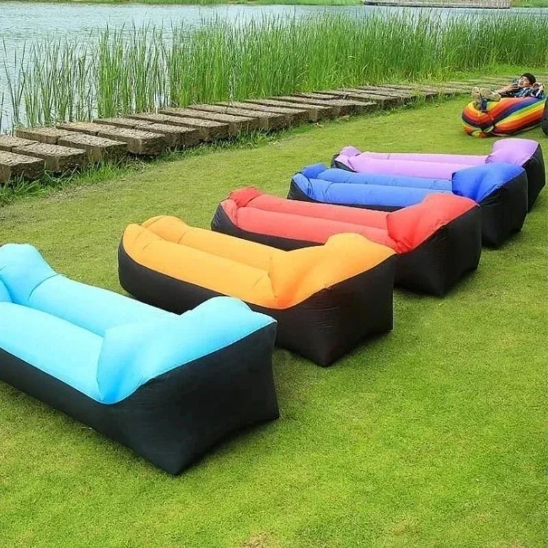 Portable Outdoor Inflatable Lounger And Folding Camping Sofa rose Red