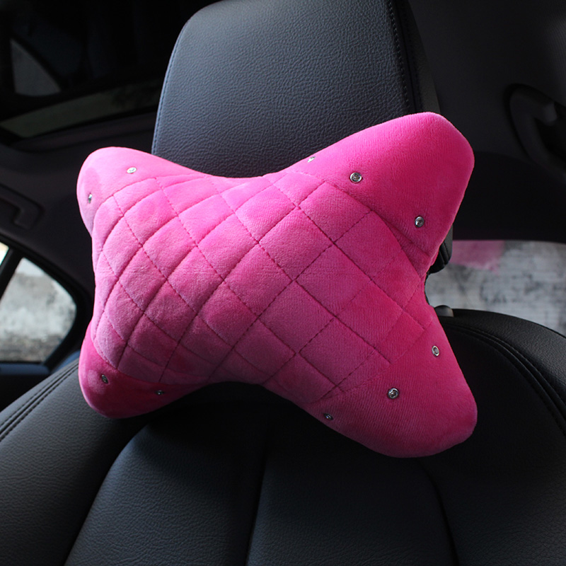 Auto Bone Shaped Headrest, Pink Super Plush Car Neck Pillow, Seat Support Waist Pillows For Women Car Interior Accessori armrest Cover
