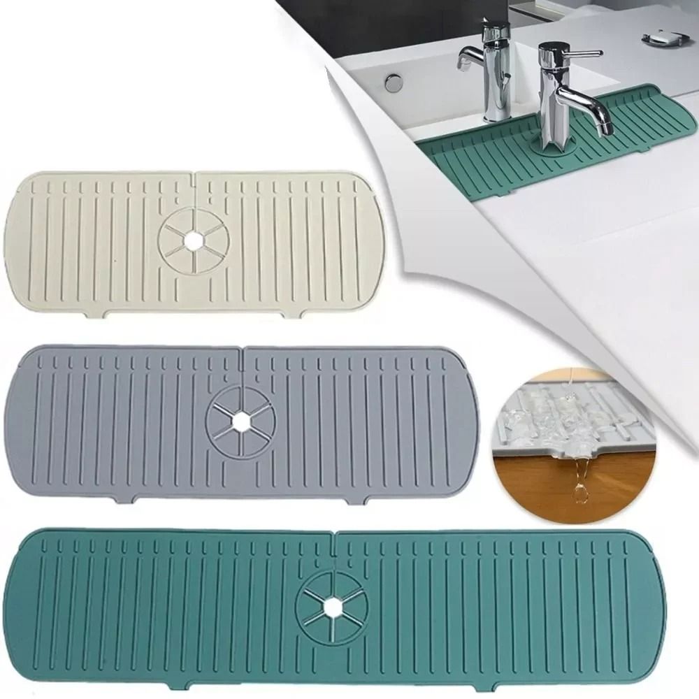 Premium Silicone Sink Splash Guard Kitchen Tap Drain Mat & Drip Catcher Tray l White