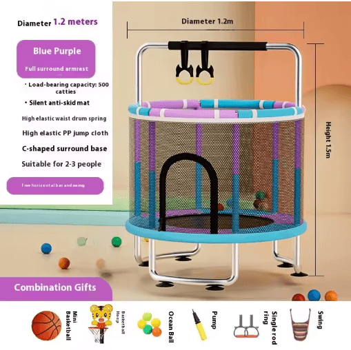 Kids Indoor Bouncy Trampoline Baby Fitness Jumper With Safety Net And Thick Steel Frame diameter1.5riceubarb 1