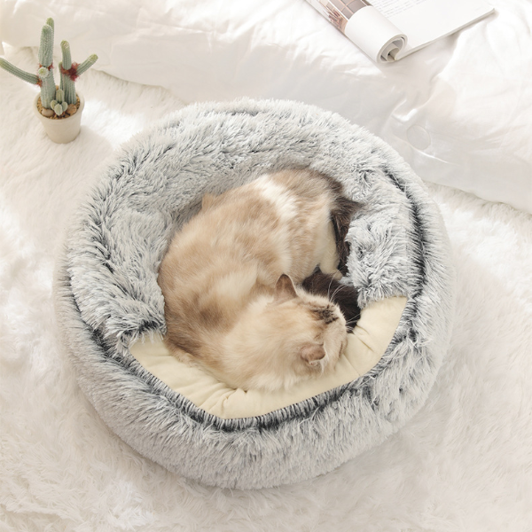 Plush Comforter Shell Cat Nest, Autumn Winter Soft Pet Bed, Warm Cold Plush Bed For Cats grey l