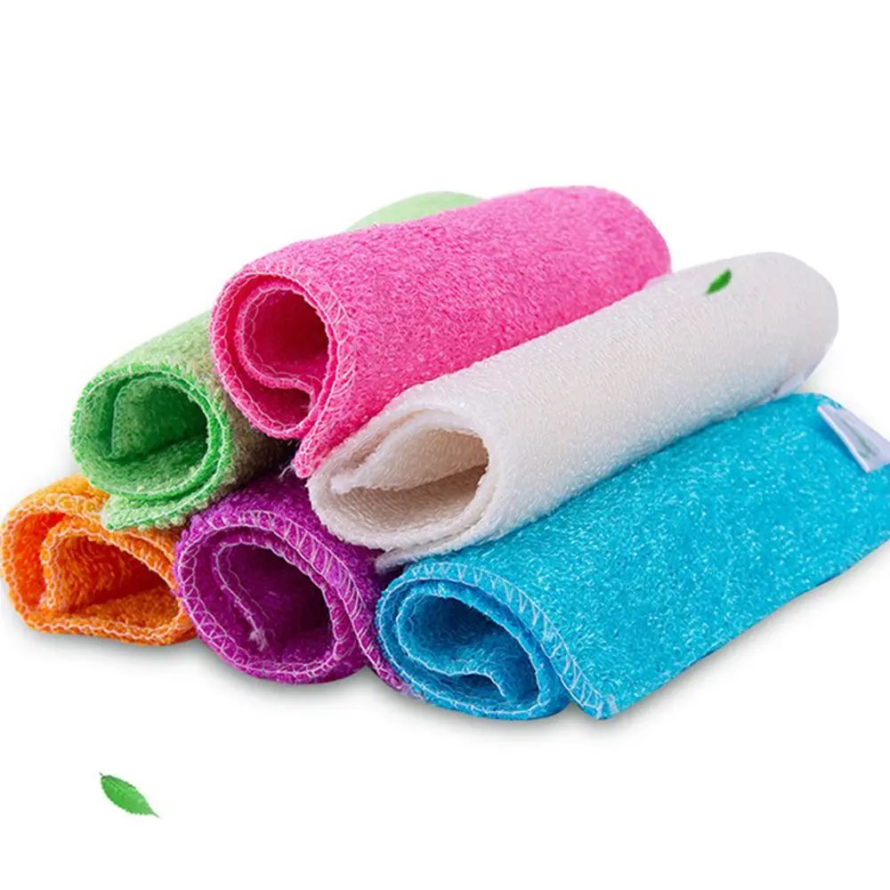 Bamboo Fiber Kitchen Cleaning Cloths Super Absorbent Anti Grease Dish Wipes, Washing Towels & Scouring Rags purple
