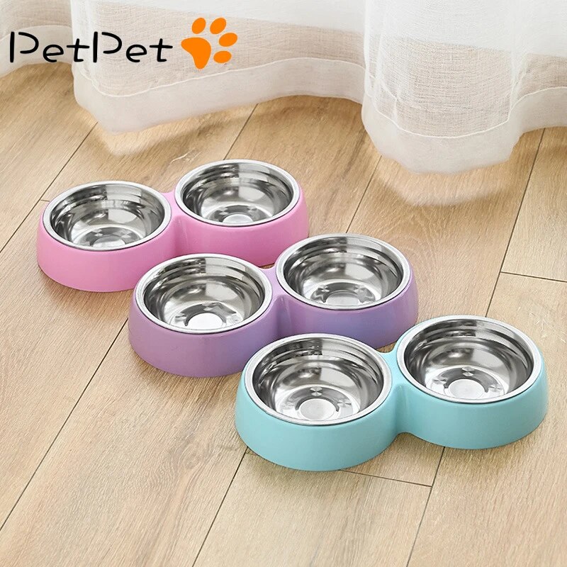 Stainless Steel Double Pet Food Bowl: Feeding & Drinking green