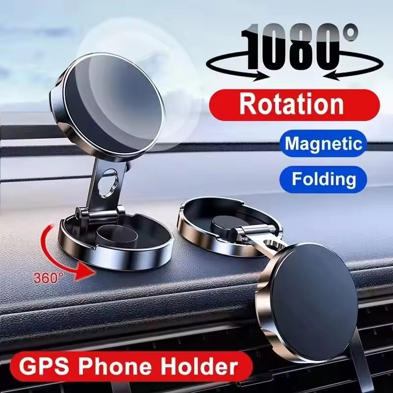 Magnetic Foldable 720 Rotating Mobile Phone Stand Holder For Car Dashboard silver