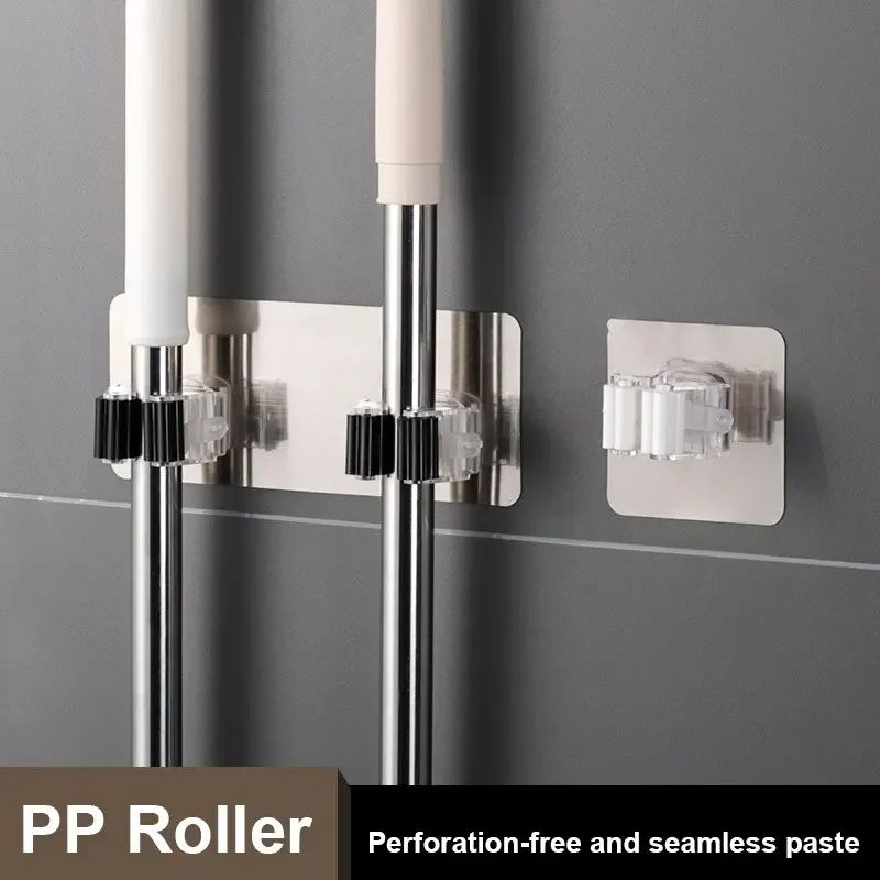 No Drill Roller Mop & Broom Holder double White (3.15 X 7.87 In)