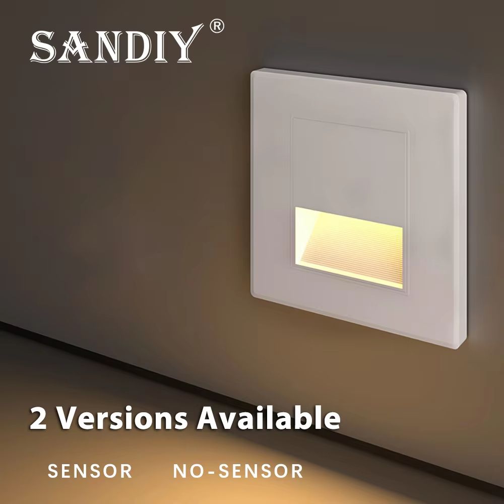 Smart Motion Sensor LED Recessed Stair & Wall Night Light 110V 220V switch Gold Wt Box 2w warm White (2700 3500k)