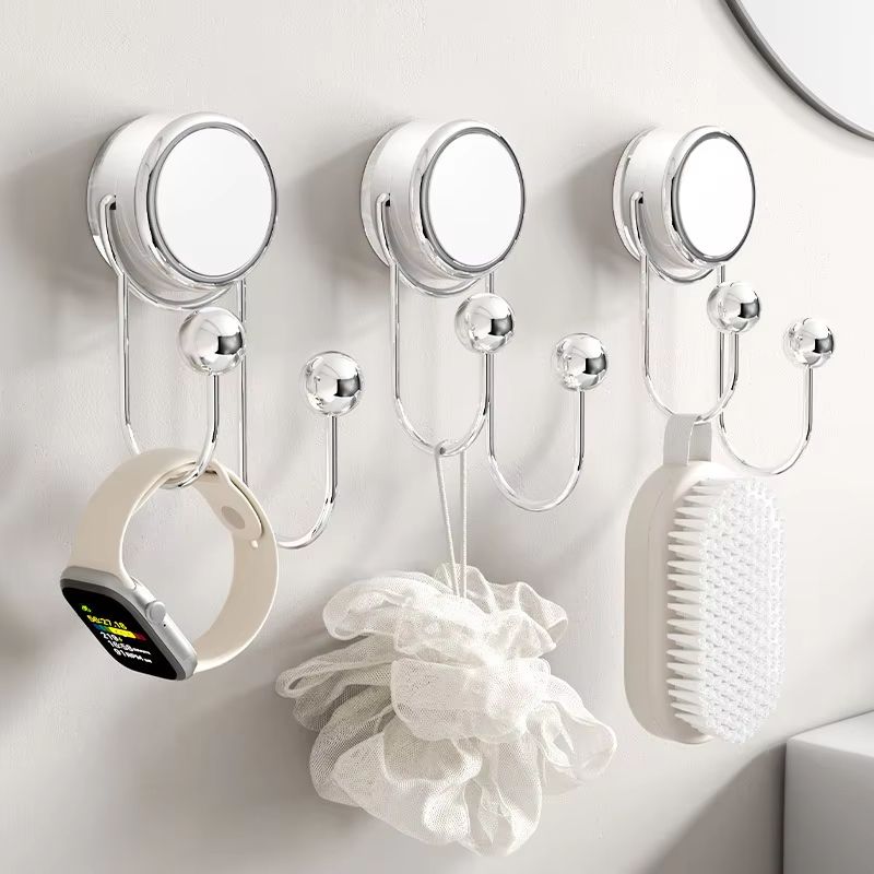 Multi Function Suction Cup Wall Hooks Strong Load Bearing No Punching Bathroom And Kitchen Organizer gray Single Hook