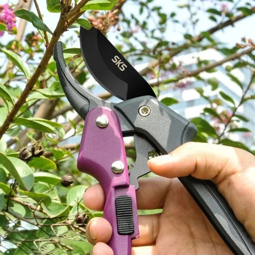 SK5 High Carbon Steel Gear Driven Garden Pruning Shears Bypass Tree Trimmers For Effortless Rough Branch Cutting purple