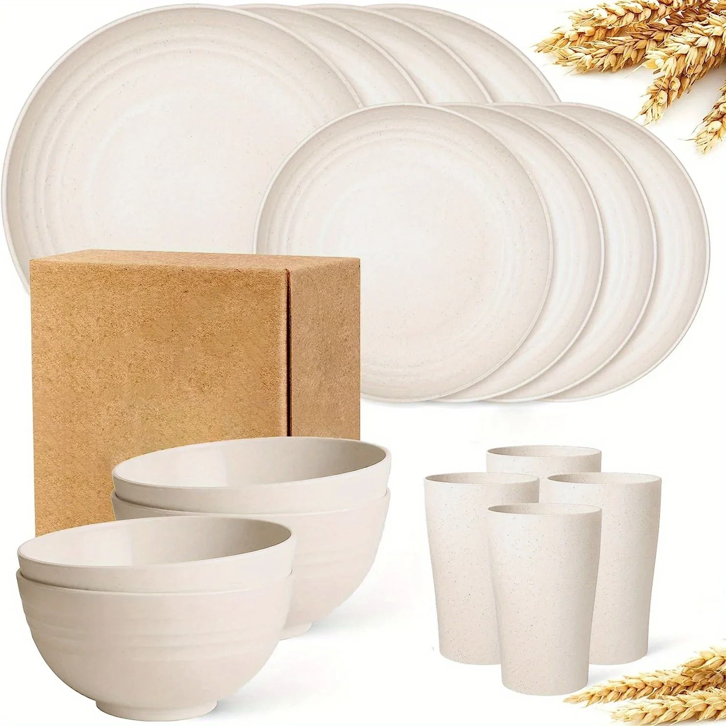 Wheat Straw Dinnerware Set 16 Piece Unbreakable Reusable Tableware gray