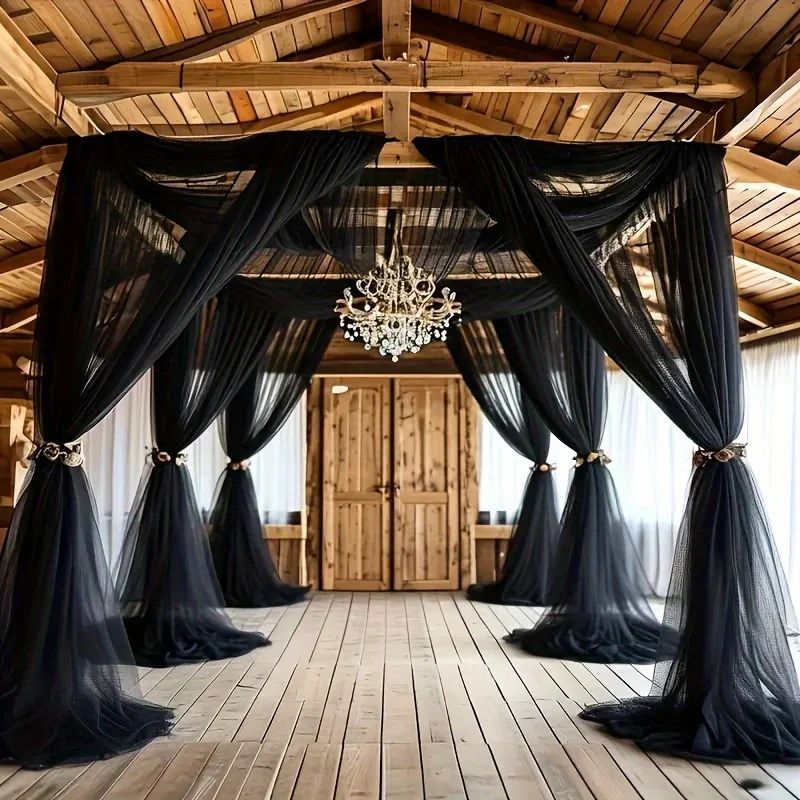 Black Polyester Tulle Draping Fabric Set (2pcs X 315 In) For Wedding Arch & Party Backdrops Black Polyester Tulle Draping Fabric Set (2pcs X 315 In) For Wedding Arch & Party Backdrops