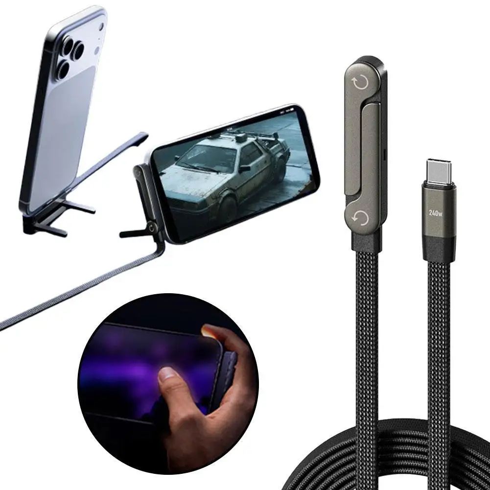 2 in 1 240W USB C Fast Charging Cable With Foldable Phone Stand (Braided, 1.5m) usb To C 65w