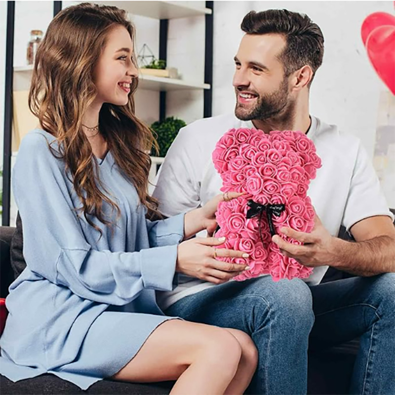 Artificial Teddy Rose Flower Bear With Box, Romantic Valentines Day Gift For Girlfriend, Women Anniversary Wedding Party m4
