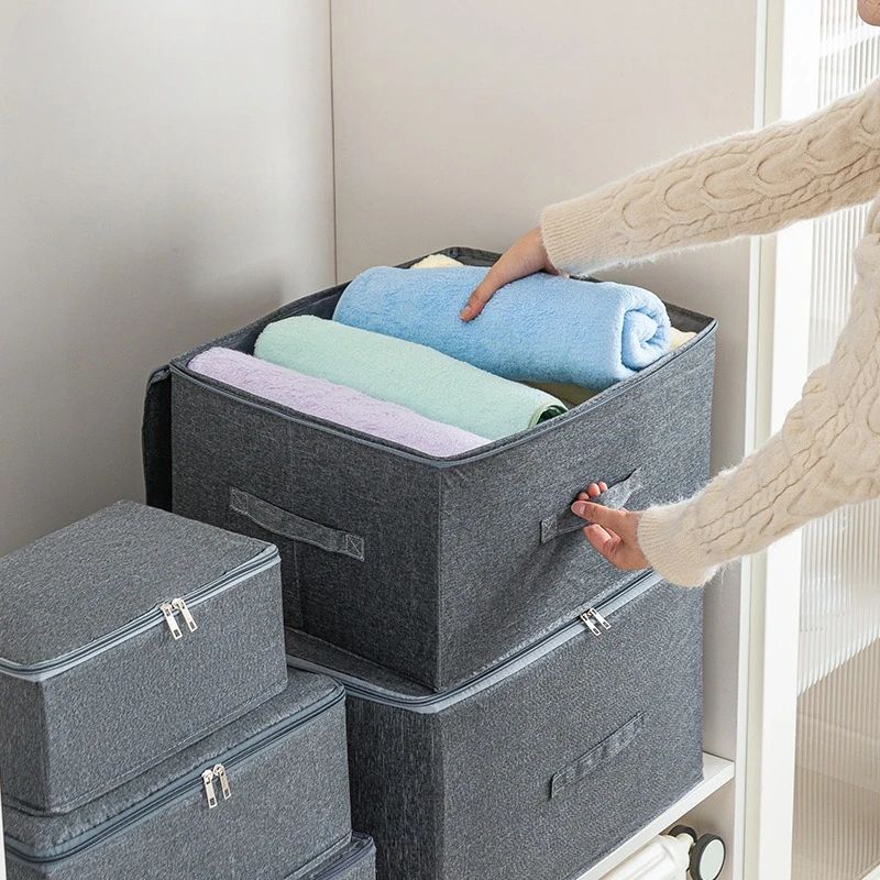 Foldable Storage Box With Lid, Large Quilt & Clothes Organizer, Under Bed Fabric Storage Bin large Size