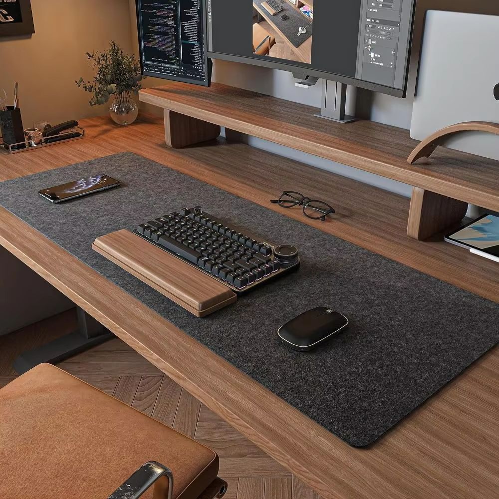 Large Wool Felt Mouse Pad Non Slip Gaming And Office Desk Protector Mat black 31.50x11.81in Version 2