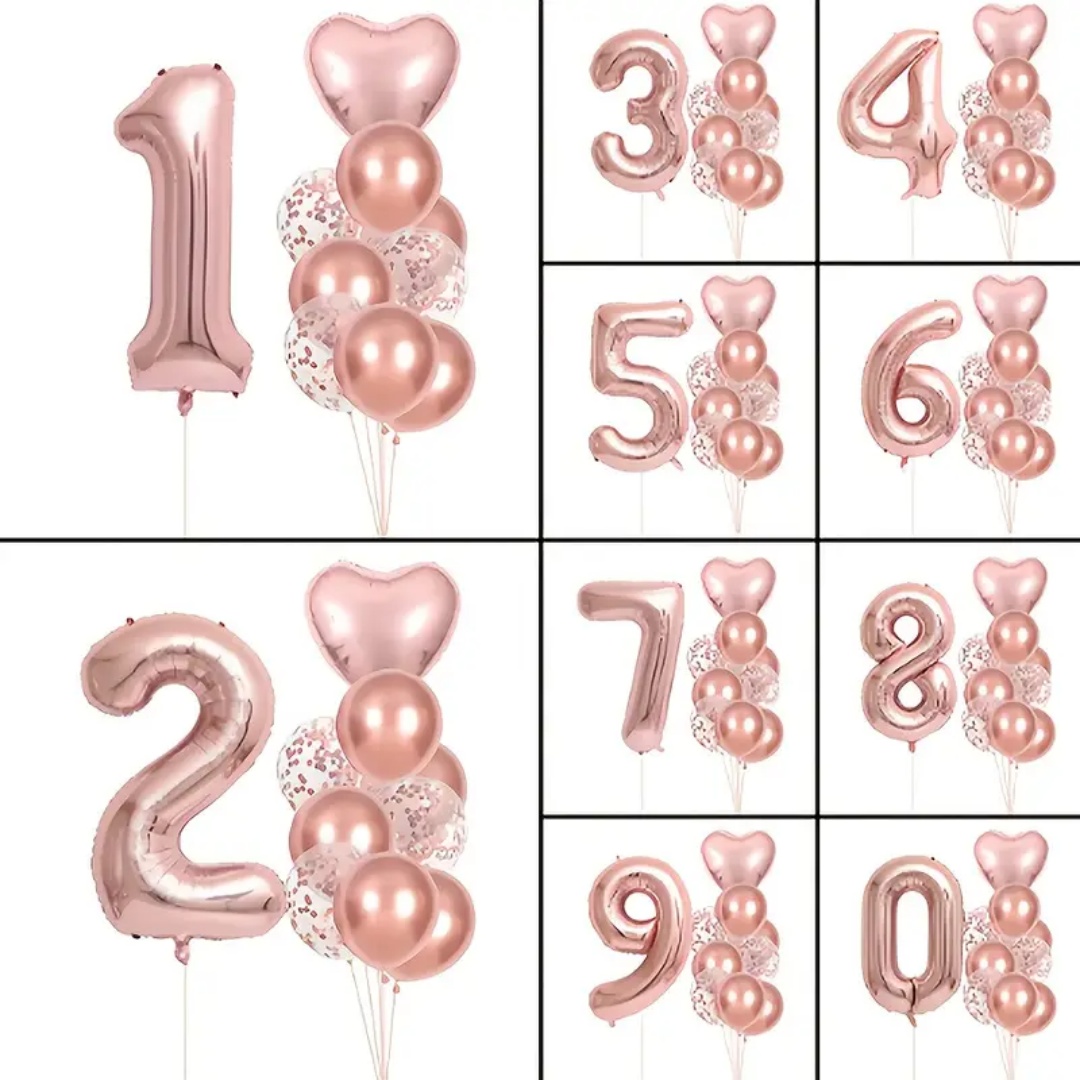 Rose Golden Number & Heart Balloons For Wedding And Birthday Celebration 3