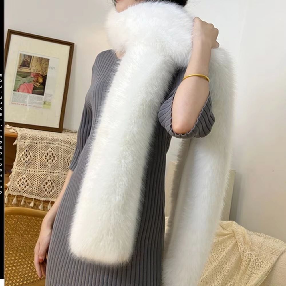 Luxury Plush Fake Fur Long Scarf 70.87in Soft Winter Wrap & Shawl black
