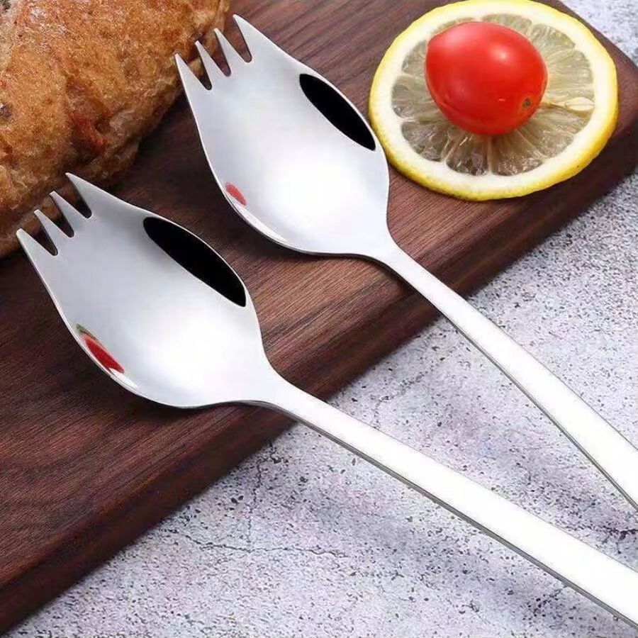 Multi Functional Stainless Steel Spoon & Fork Set Tableware For Noodles, Fruit & Salad 2pcs