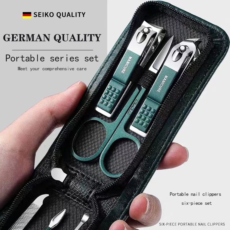 Premium Nail Scissors And Clipper Set green 6 Pcs Set