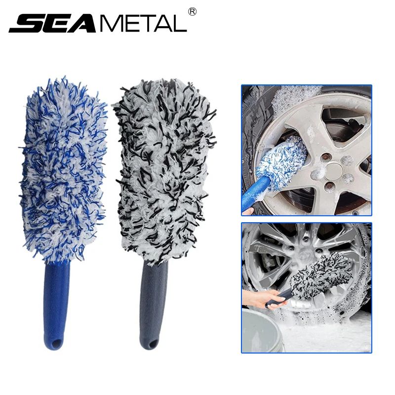 Plush Car Wheel Rim Cleaning Brush blue 1pc