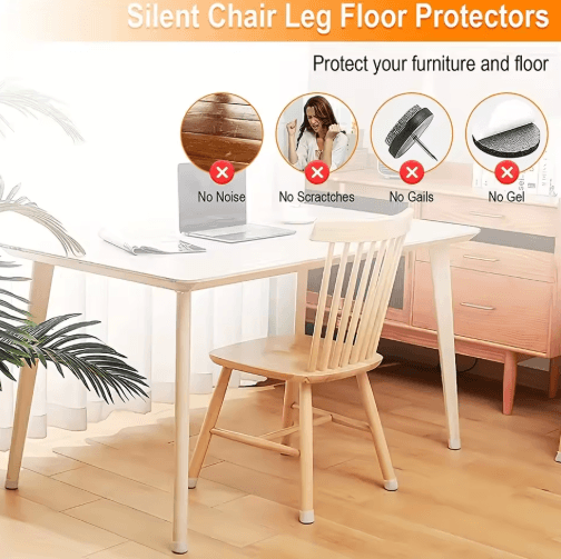 24 Piece Silicone Chair Leg Covers With Felt Pads Transparent Floor Protectors black