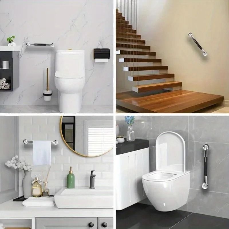 Stainless Steel Shower Grab Bar With Non Slip Silicone Grip For Bathroom Safety 50 Cm