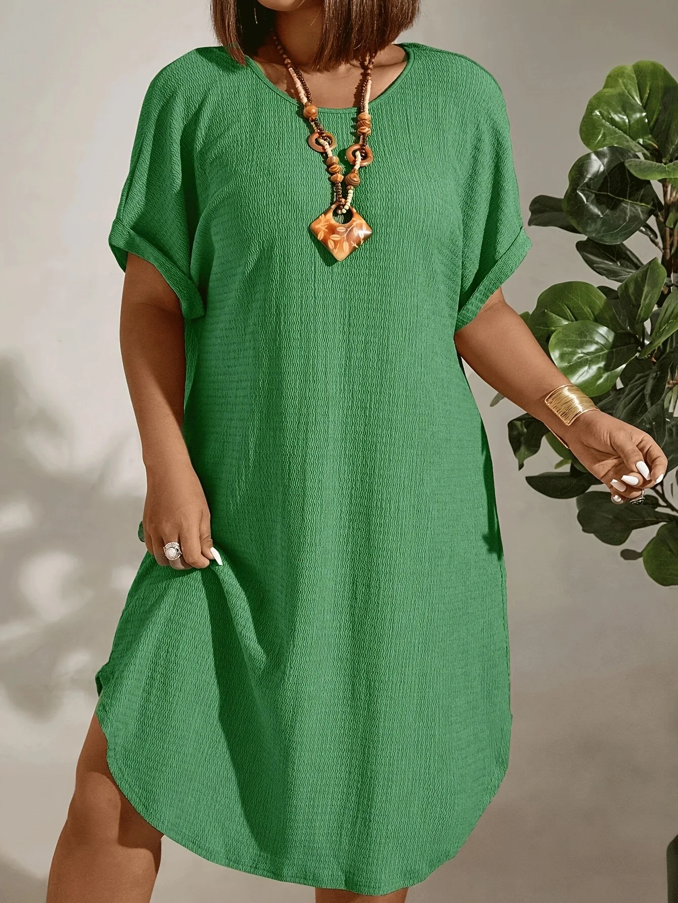 Solid Color Large Size Dress For Women, Summer New Short Sleeved Casual Everyday Wear black 1xl