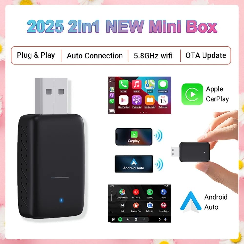 2 in 1 Wireless CarPlay & Android Auto Smart Mini Box smart Mini Box d