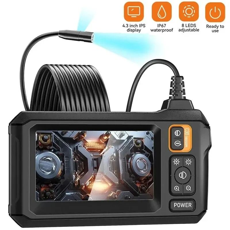 HD Industrial Endoscope Camera 1080P Pipe Inspection Camera With IPS Screen dual Lens 30 M 8 Mm