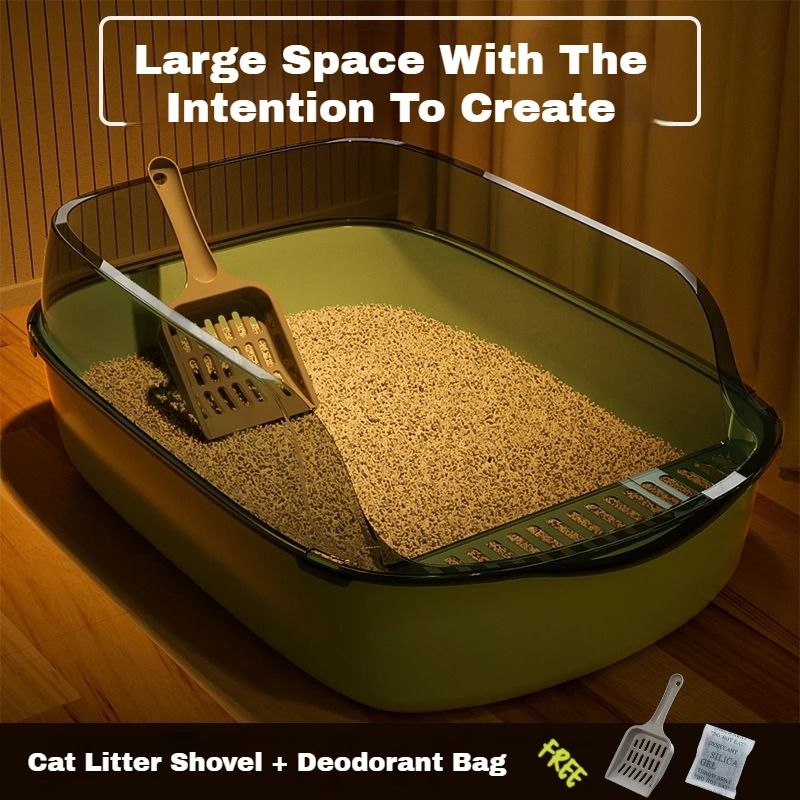 Large Capacity Anti Splash Open Air Cat Litter Box blue