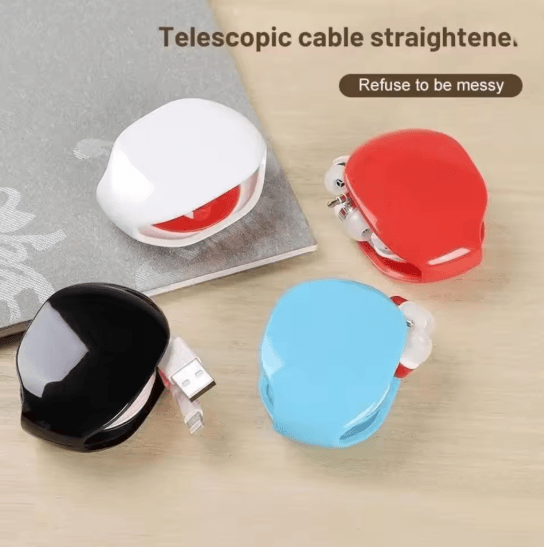 Automatic Retractable Earphone Cable Organizer Desktop Cord Winder white