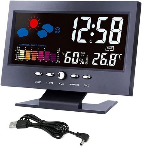 LED Digital Alarm Clock With Snooze, Calendar, Thermometer, Hygrometer & Weather Display Large Backlit LCD LED Digital Alarm Clock With Snooze, Calendar, Thermometer, Hygrometer & Weather Display Large Backlit LCD