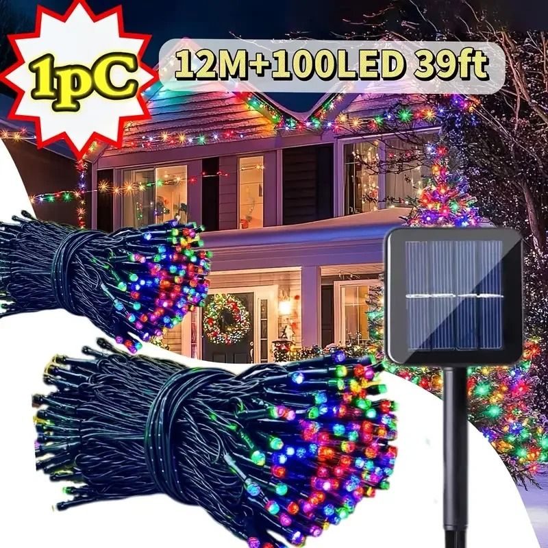 Solar Outdoor Christmas Lights Waterproof Garden String Lights warm 300led 32m