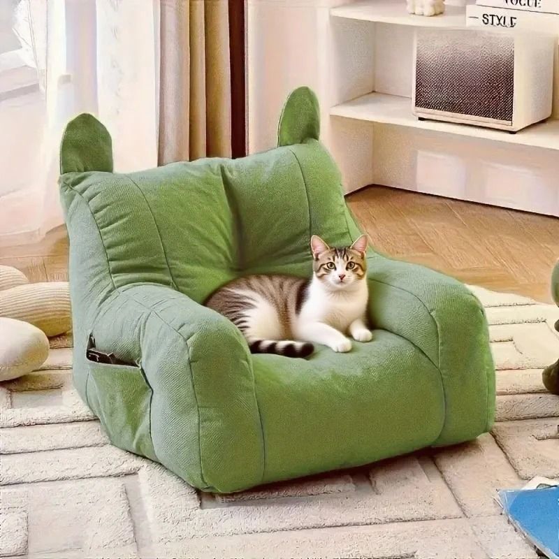 Cartoon Cat Sofa Bed Cozy Indoor Pet Couch With Washable Cover white