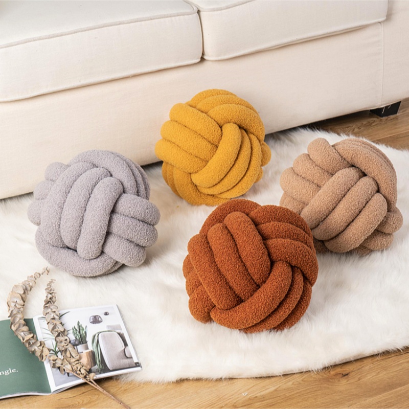 Nordic Aesthetic Knot Globe Plush Cushion Decorative Throw Pillow Soft Sleeping Back Cushion Sofa Stuffed Ball Decor beige 28cm