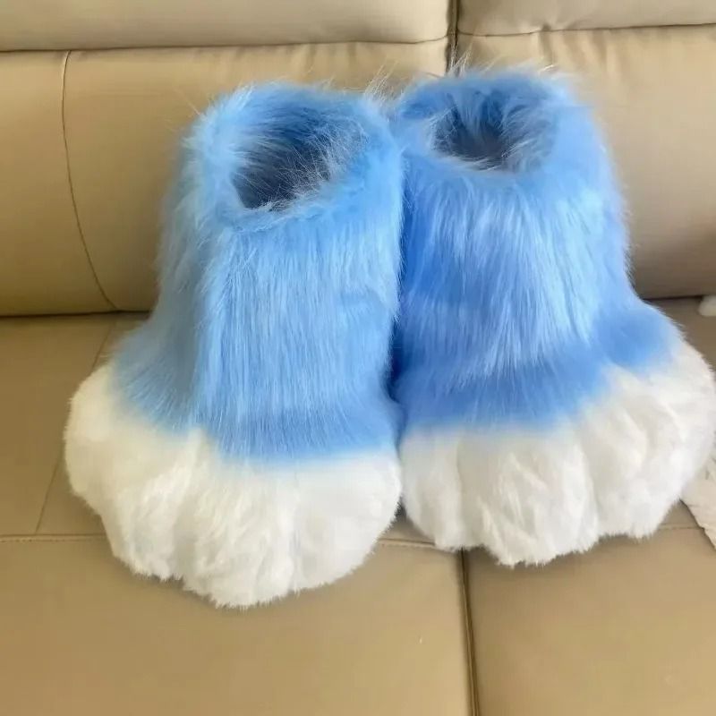 Fluffy Kig Fursuit Cosplay Paw Shoes grey 4.5