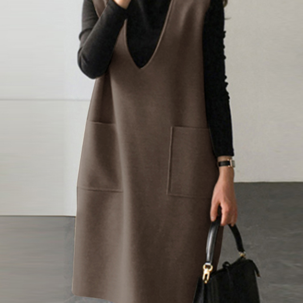 Loose Sleeveless Apron Dress Vintage Women Corduroy Casual Holiday Oversize brown xxl