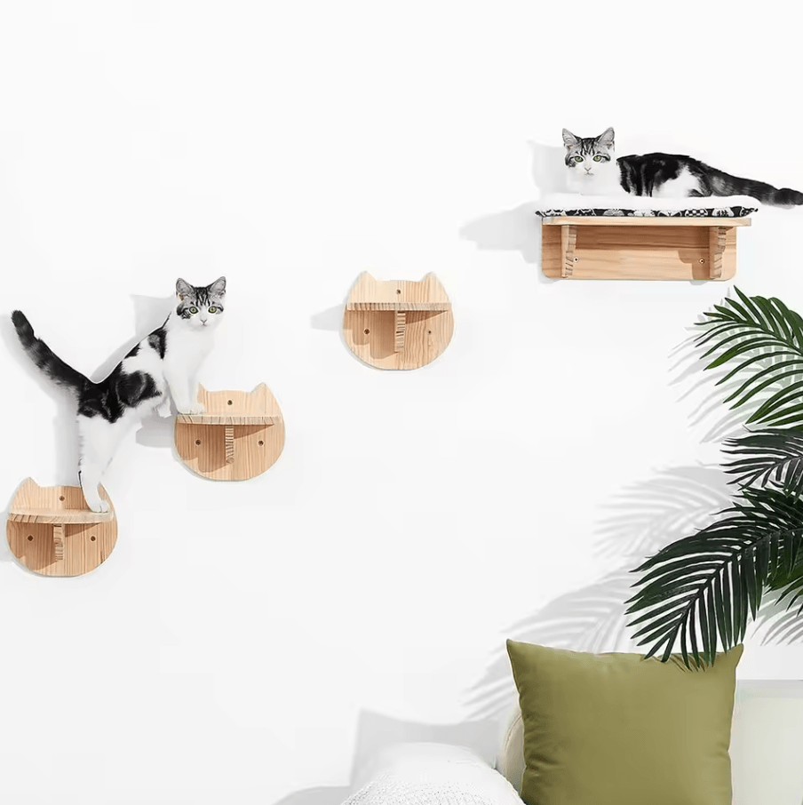Wall Mounted Cat Shelves With Hammock Sisal Scratching Post And Climbing Ladder 1pc Ladder Left