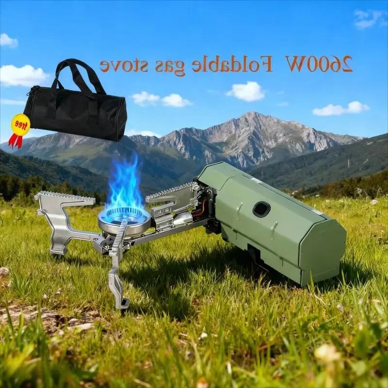 Portable Folding Gas Stove 2600W Camping & Hiking Cassette Burner For Outdoor BBQ And Travel khaki