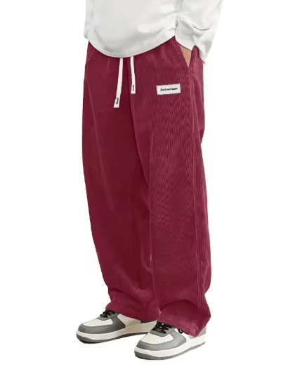 Mens Corduroy Casual Pants Loose Fit Elastic Waist Baggy Streetwear Trousers black m